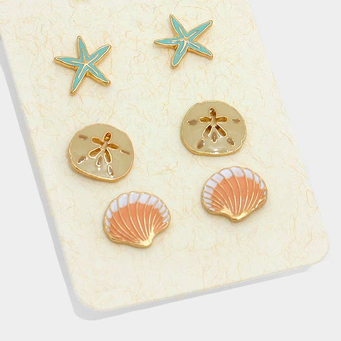 enamel starfish & sand dollar stud earrings