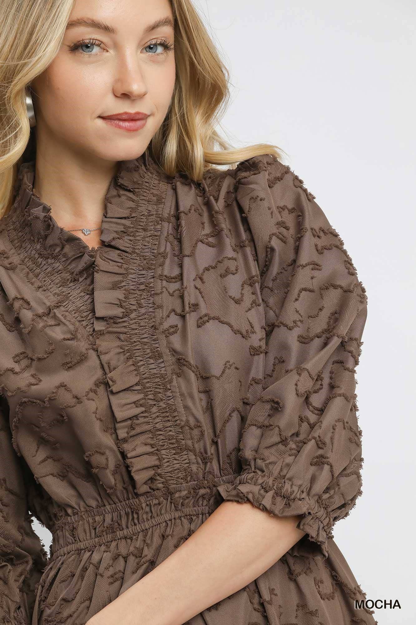 Textured Ruffle Mini Dress