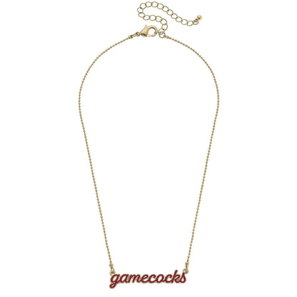 South Carolina Gamecocks Enamel Script Necklace in Garnet
