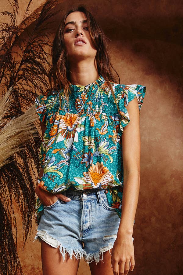 Ruffled Floral Print Top