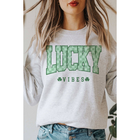 CHECKERED LUCKY VIBES Graphic Sweatshirt