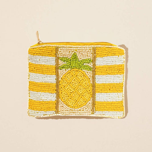 Pineapple Striped Seed Beaded Mini Pouch Bag