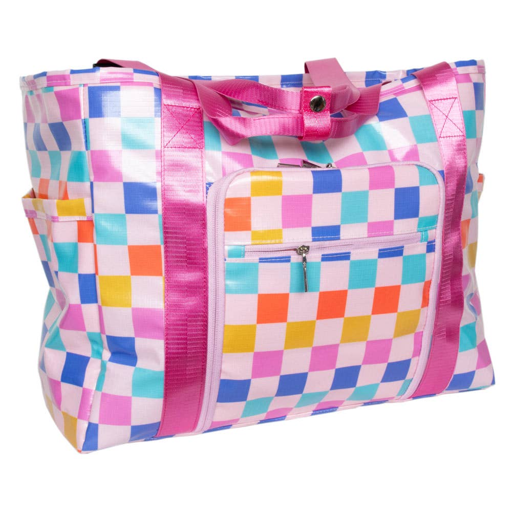 Multicolored Checkered Oversized Foldable Tote