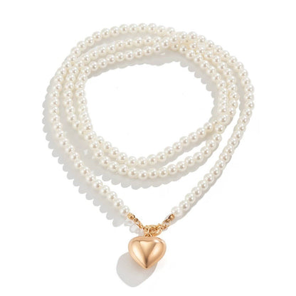 MULTI WRAP PEARL BEADED HEART CHARM NECKLACE