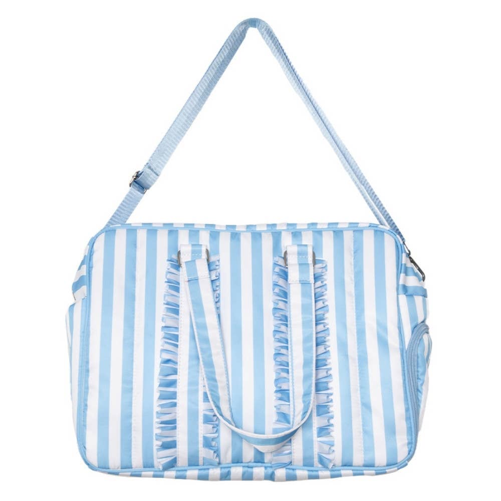 Blue Stripe Ruffle Overnight Bag