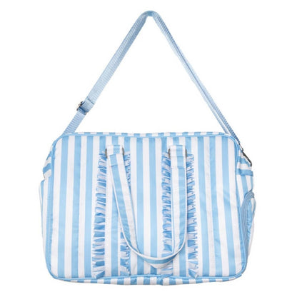 Blue Stripe Ruffle Overnight Bag