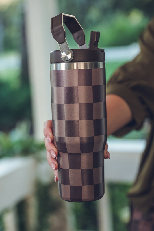 Chocolate Check Travel Tumbler