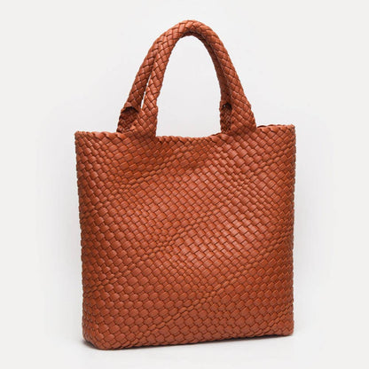 Faux Leather Braided Tote Bag w/Pouch