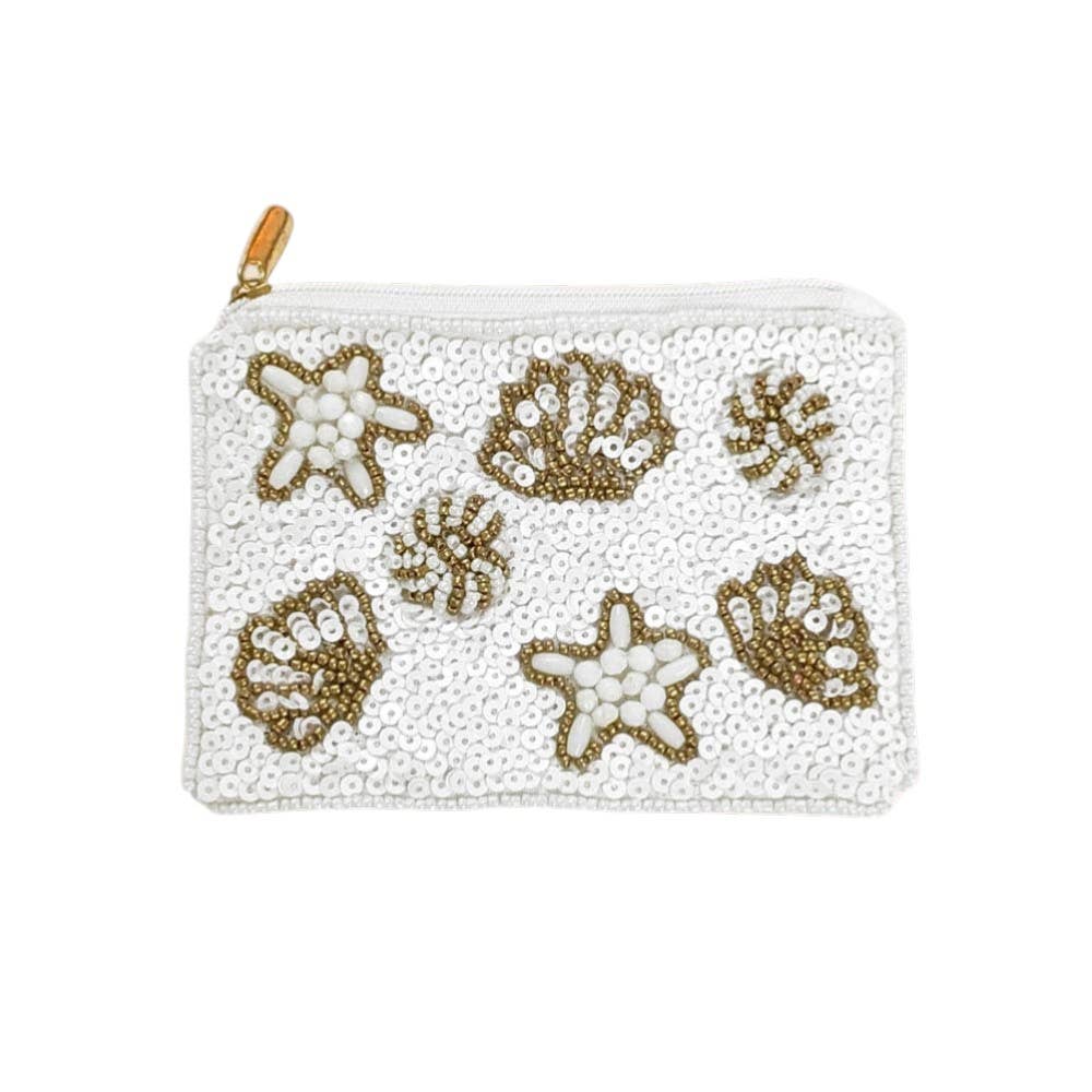 Seashell Starfish Seed Beaded Mini Pouch Bag