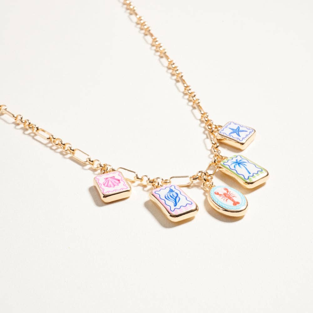 Mediterranean Coastal Beach Enamel Charm Necklace