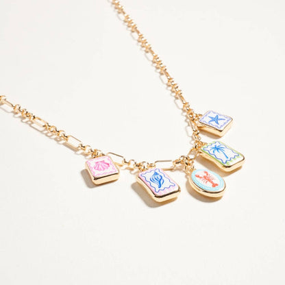 Mediterranean Coastal Beach Enamel Charm Necklace