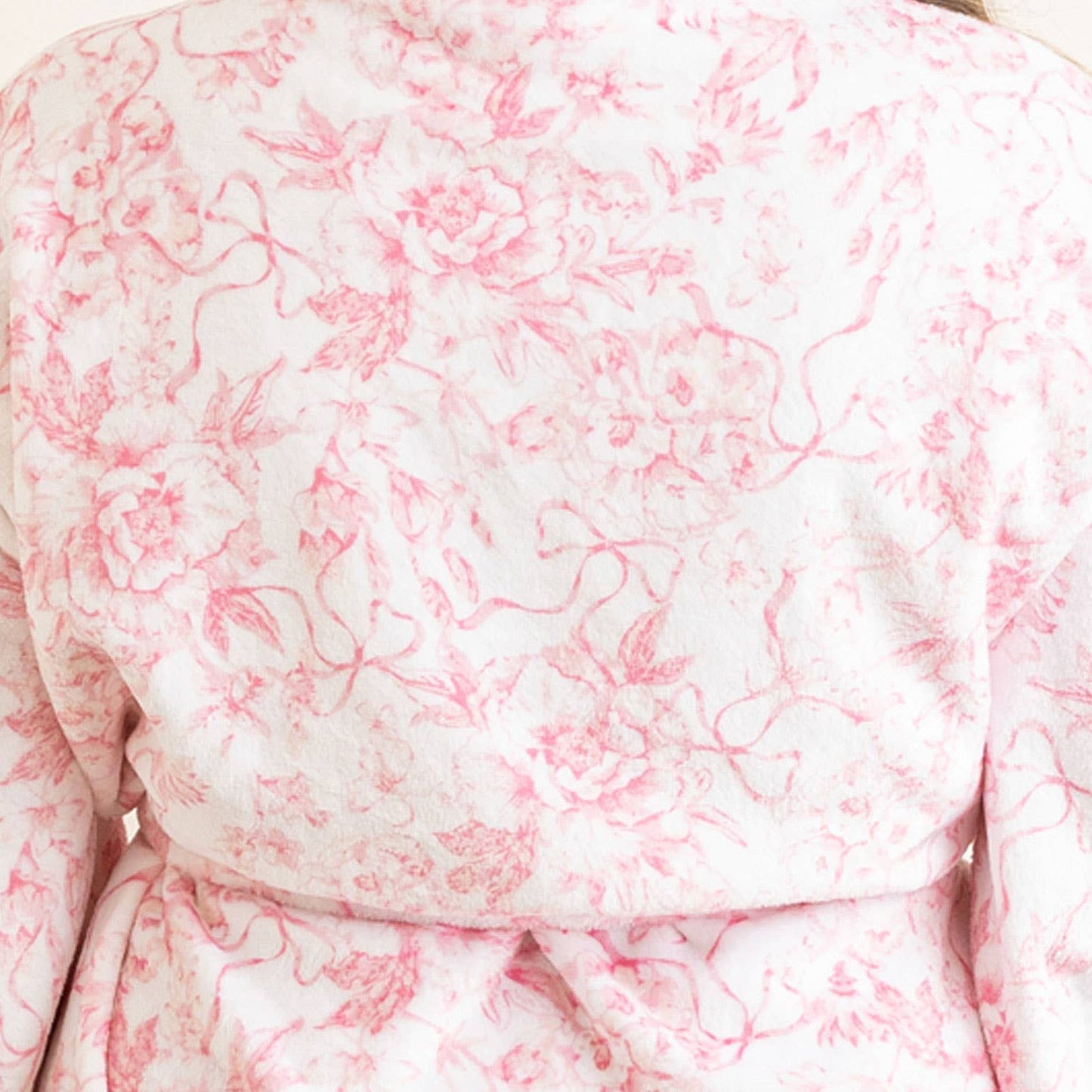 Plush Lounge Robe, Pink Bow Toile Print, Women's