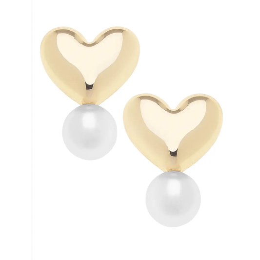 Hannah Puffed Heart Pearl Drop Earrings in Ivory