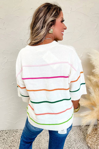 White Colorblock Sweater