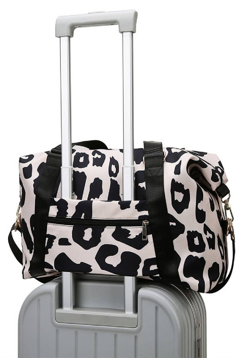 Leopard Print Large Weekend Travel Duffle Bag: BLACK