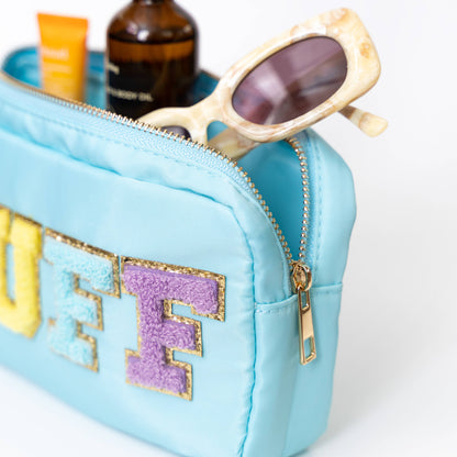 Preppy Nylon Chenille Letter Bag Travel Makeup Pouch - STUFF
