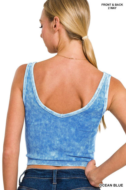 2 Way Neckline Washed Ribbed Tank Top