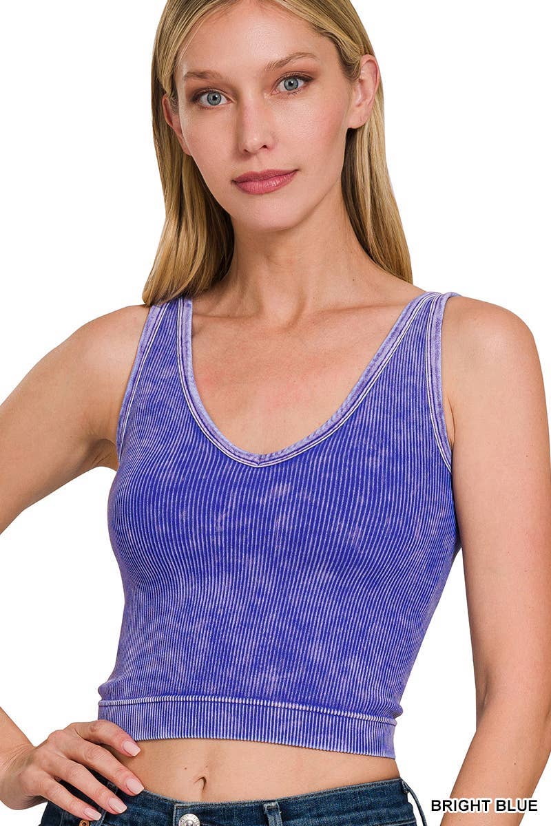 2 Way Neckline Washed Ribbed Tank Top