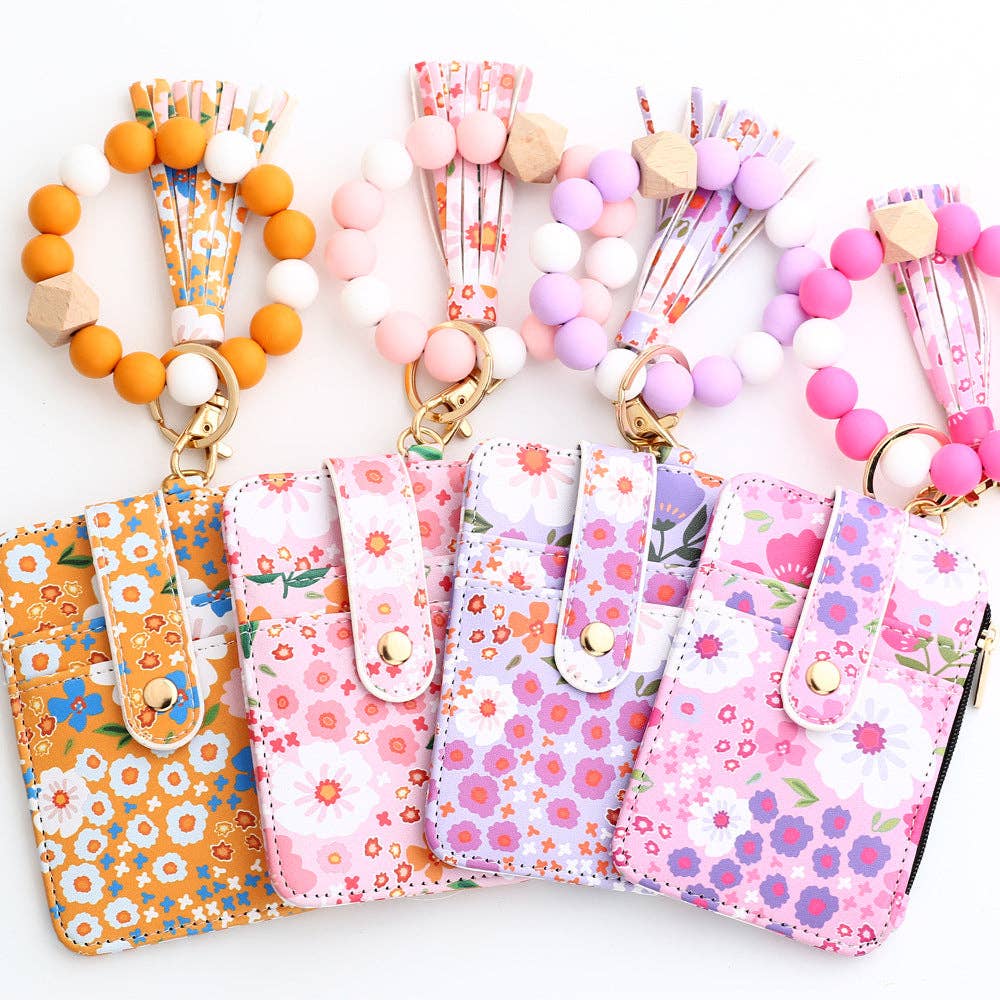 Silicone Beaded Floral Wallet Card Holder