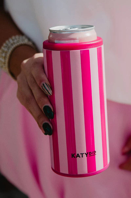 Pink Striped Slim Can Cooler