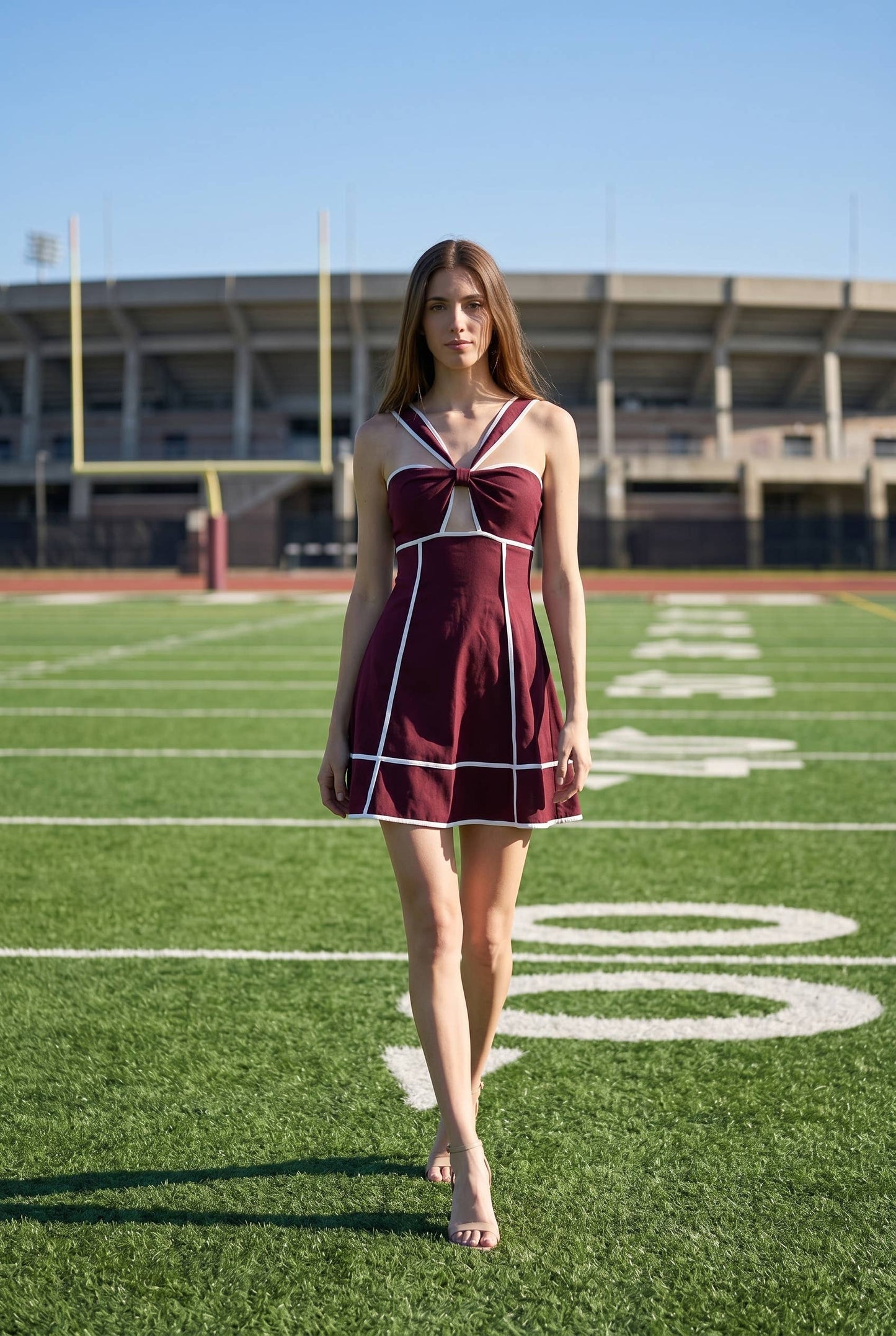 Linen contrast binding cutout mini criss-cross dress