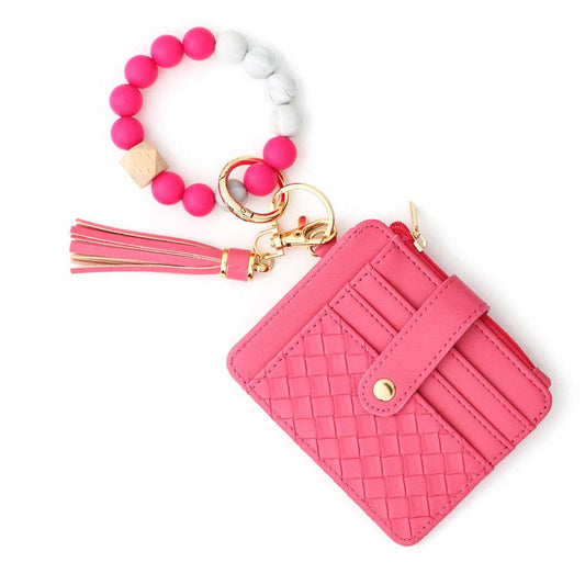 Silicone Bead Wristlet Keychain Wallet Card Holder