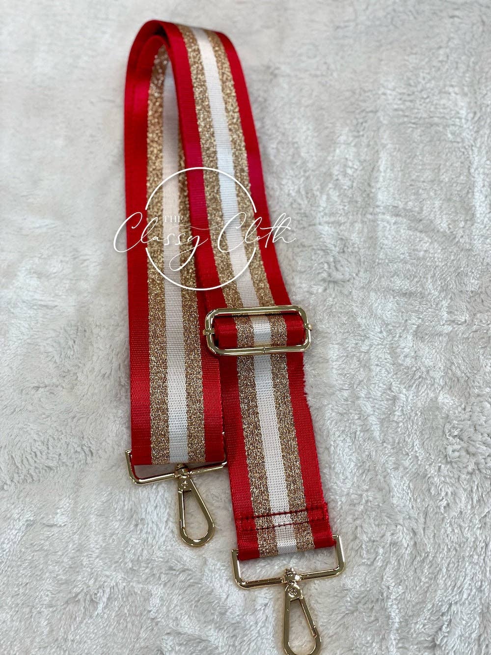 Crossbody Guitar Strap - Red Gold Vertical Stripe