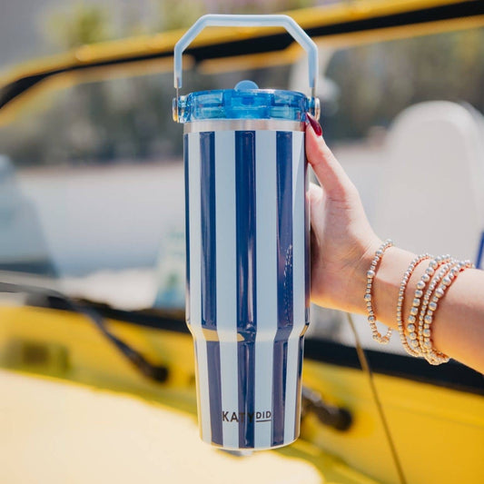 Blue and Navy Striped 30 Oz Tumbler