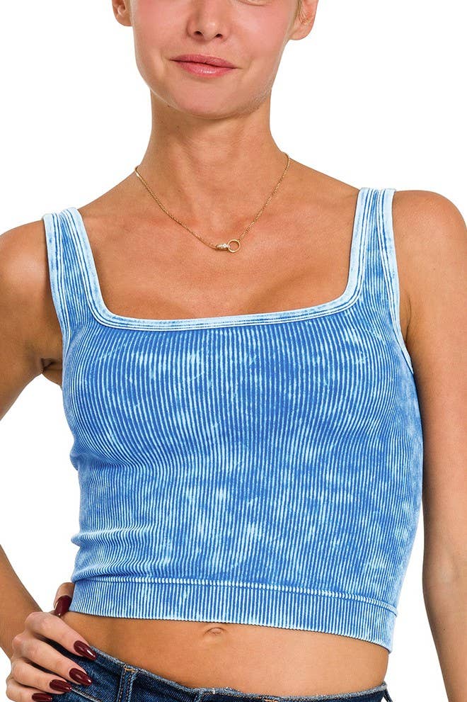 2 Way Neckline Washed Ribbed Tank Top