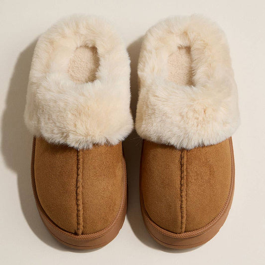 Platform Fur Lining Faux Suede Sherpa Indoor Slippers