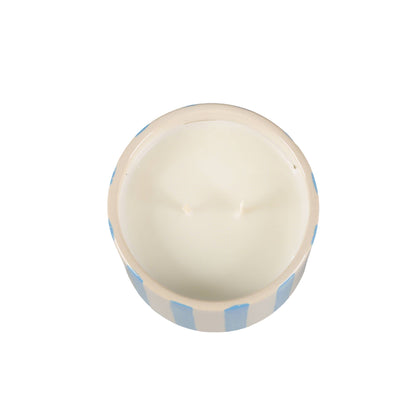 Blue Stripe Pedestal Glass Candle – Resort