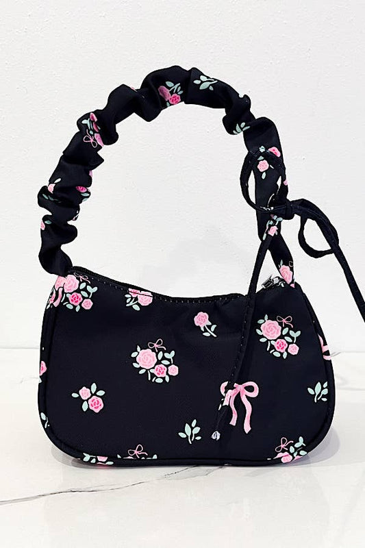 Lily Black Floral and Bow Shoulder Bag