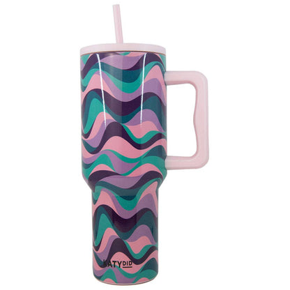 Pink Purple Green Swirl Tumbler with Straw