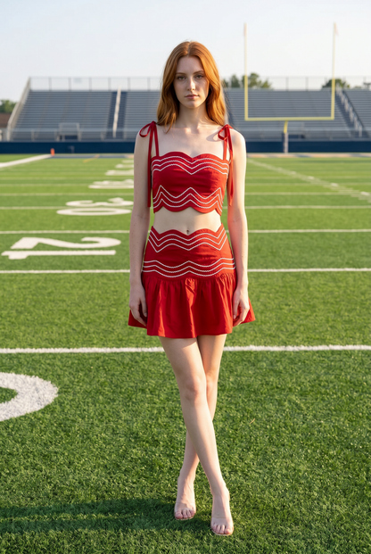 Ric Rac Trim Crop Top & Ruffle Skort Set