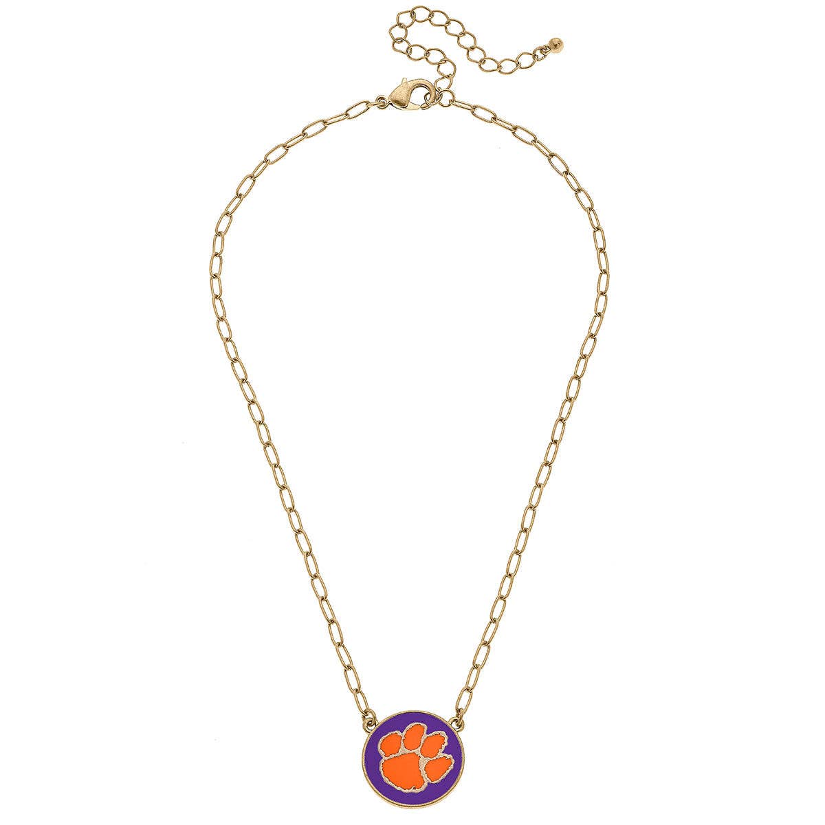 Clemson Tigers Enamel Disc Pendant Necklace in Purple