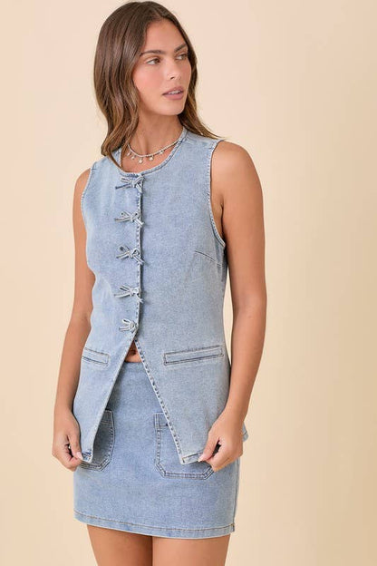 Mini Denim Ribbon Skort
