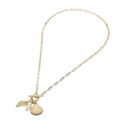 Seashell Pearl Paperclip Necklace