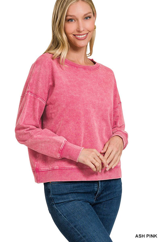Terry Acid Wash Boat Neck Pullover