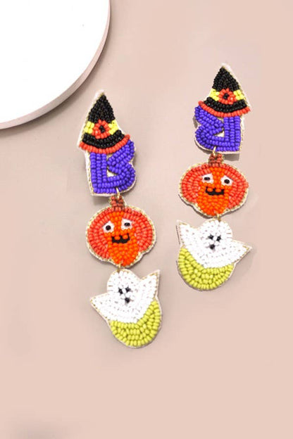 HALLOWEEN BOO GHOST PUMPKIN BEADED DROP EARRINGS