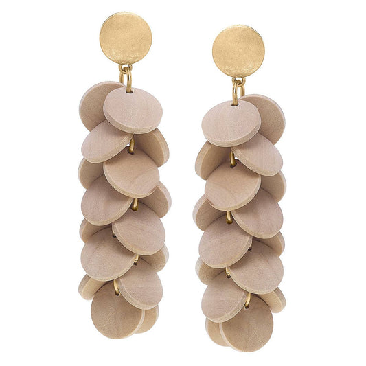 Naya Wood Disc Cluster Statement Earrings in Worn Gold