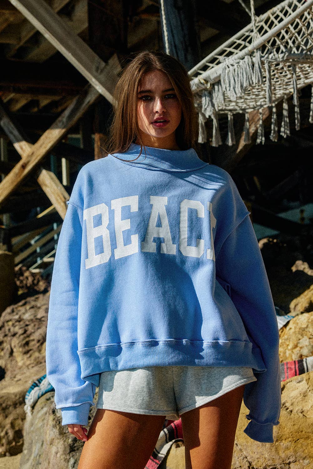 BEACH | LAKE Reversible Mock-neck Crop Sweatshirt
