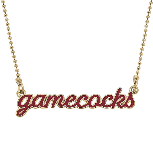 South Carolina Gamecocks Enamel Script Necklace in Garnet