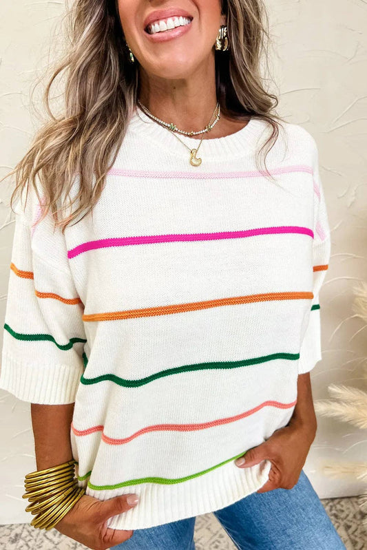 White Colorblock Sweater