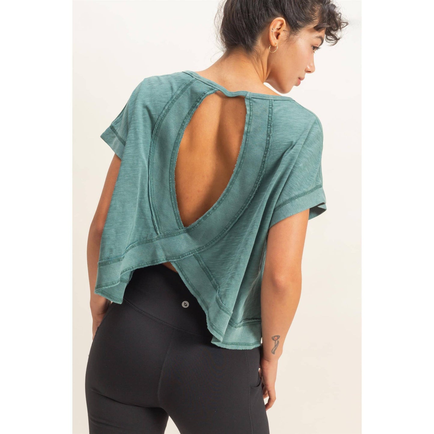 Acid Washed Cross Detail Open Back Top