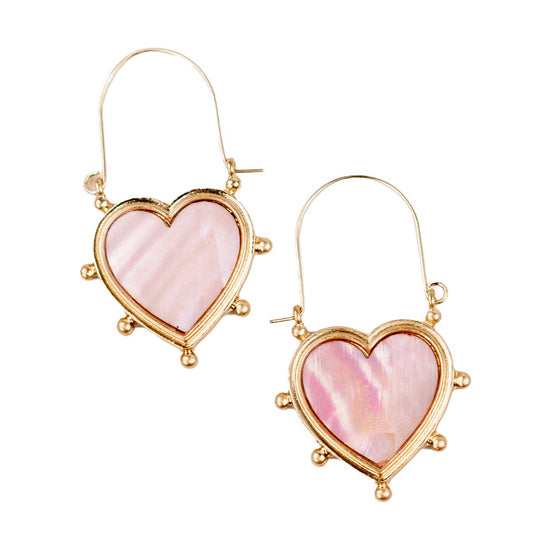 Alma Heart Earrings   Pink/Gold   2"