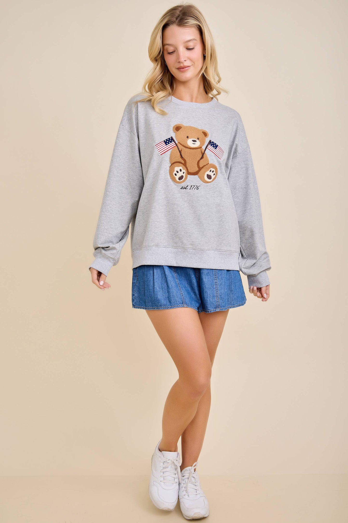 Patriotic Teddy Bear Embroidered Sweatshirt