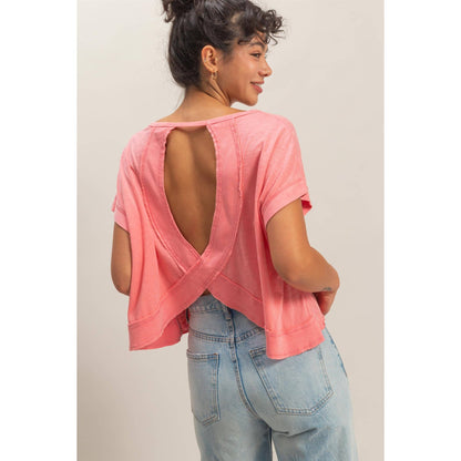 Acid Washed Cross Detail Open Back Top