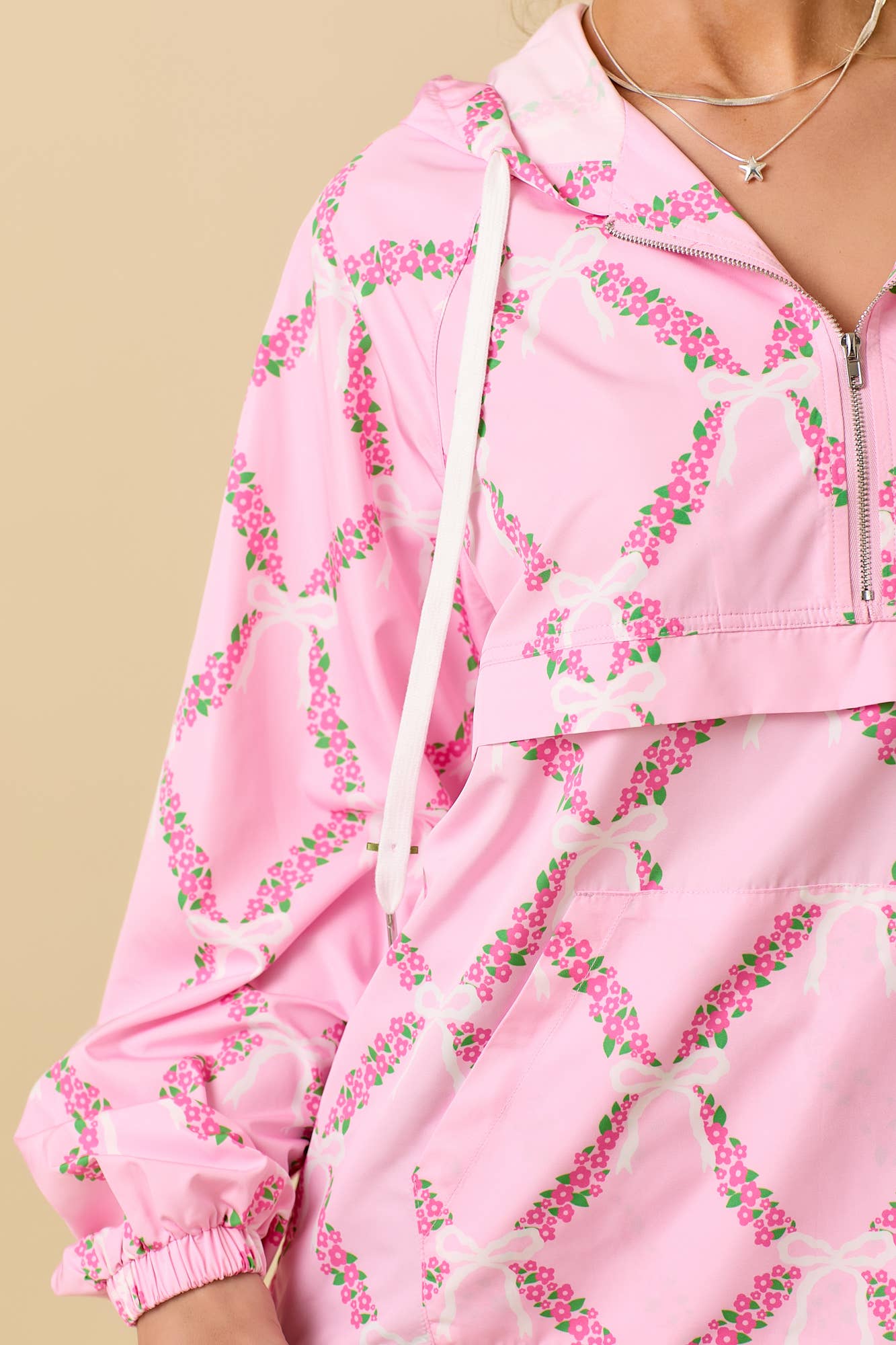 Coquette Ribbon And Floral Printed Windbreaker