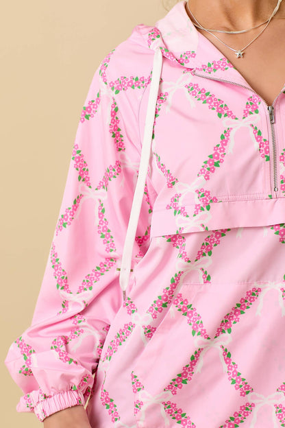 Coquette Ribbon And Floral Printed Windbreaker