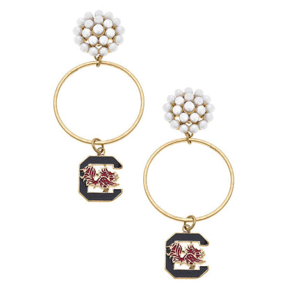 South Carolina Gamecocks Pearl Cluster Enamel Hoop Earrings